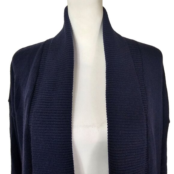 Talbots Women Lambswool Blend Navy Cardigan Sz XLP Open Front Drape Quiet Luxury - Picture 2 of 9